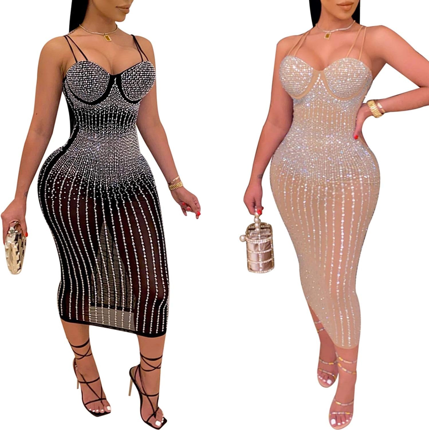 Women Long Sleeve Birthday Dresses Sexy Hot Diamond Process Sexy Dress Party Club Night Dress…