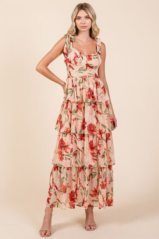 Mittoshop Layered Floral Sweetheart Neck Maxi Dress