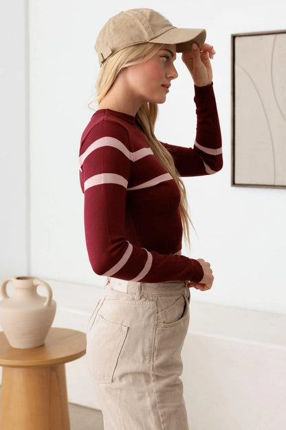 Stripe Long Sleeve Crop Knit Top