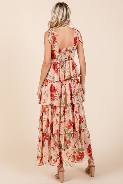 Mittoshop Layered Floral Sweetheart Neck Maxi Dress