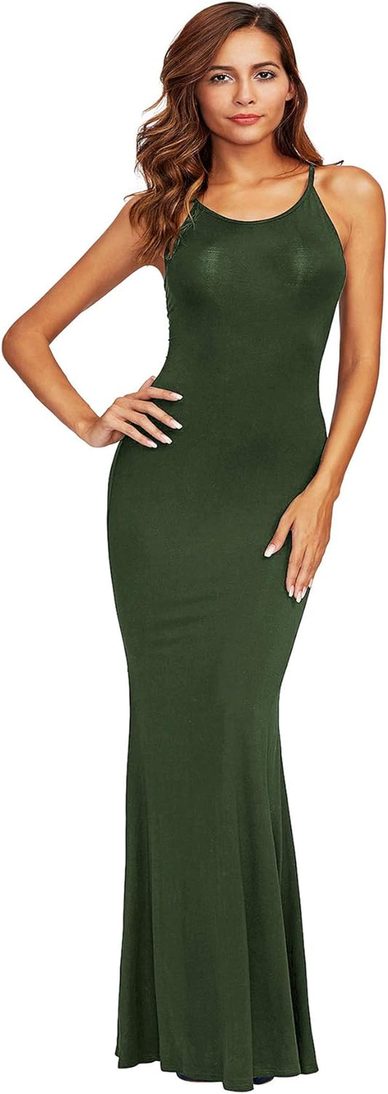 Women'S Sexy Striped Bodycon Maxi Dress Strappy Backless Summer Evening Party Dresses Dark Green X-Large