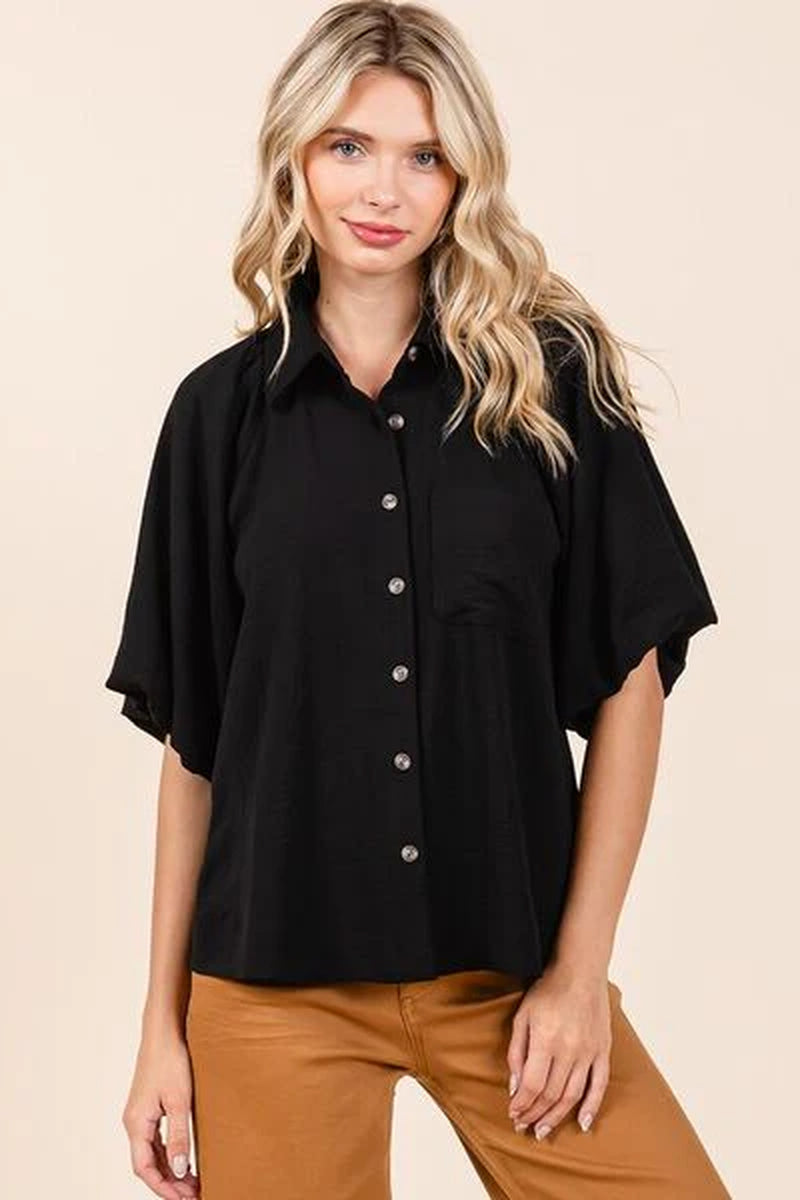 Mittoshop Airflow Short Bubble Sleeve Button down Shirt