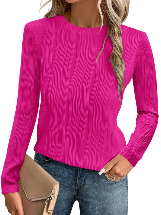 Textured Blouses for Women Crewneck Dressy Womens Tops Casual Long Sleeve Fall Shirts