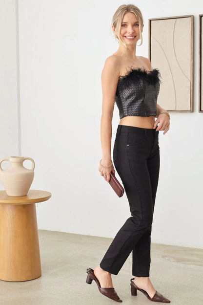 Faux Leather Feather Tube Crop Top