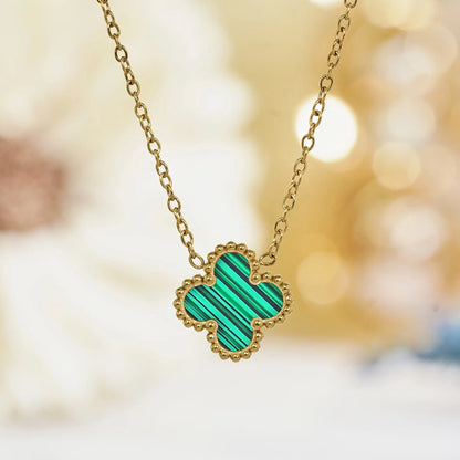 Green Flower Pendant Necklace in Yellow Gold Plated