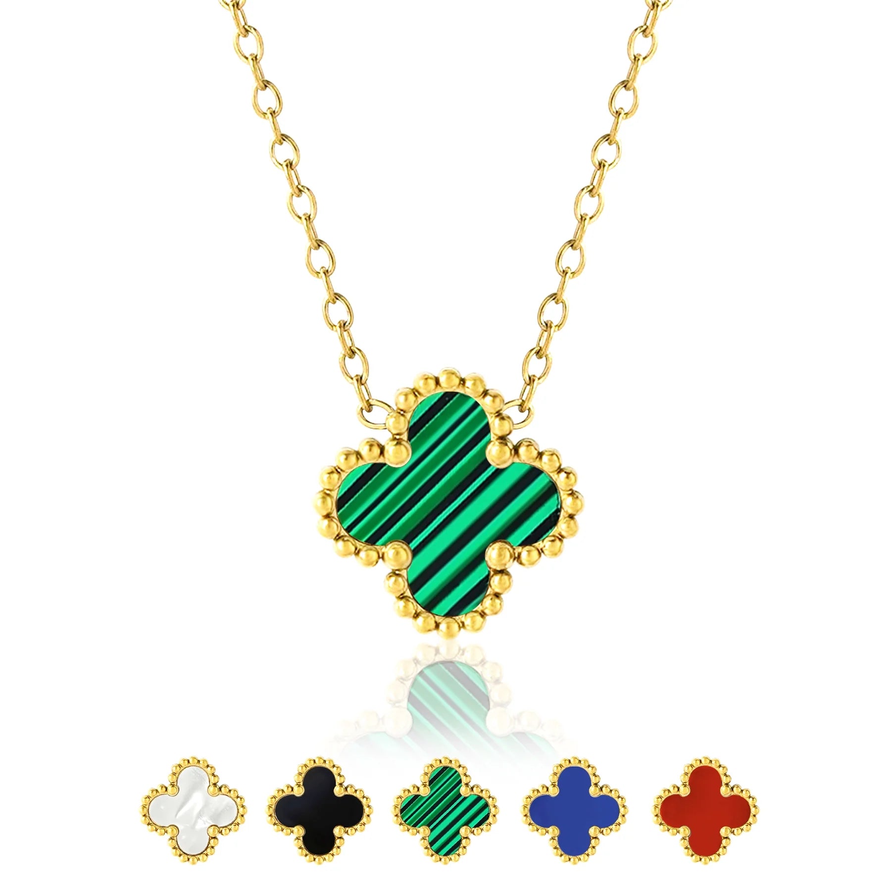 Green Flower Pendant Necklace in Yellow Gold Plated