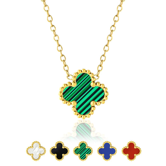 Green Flower Pendant Necklace in Yellow Gold Plated