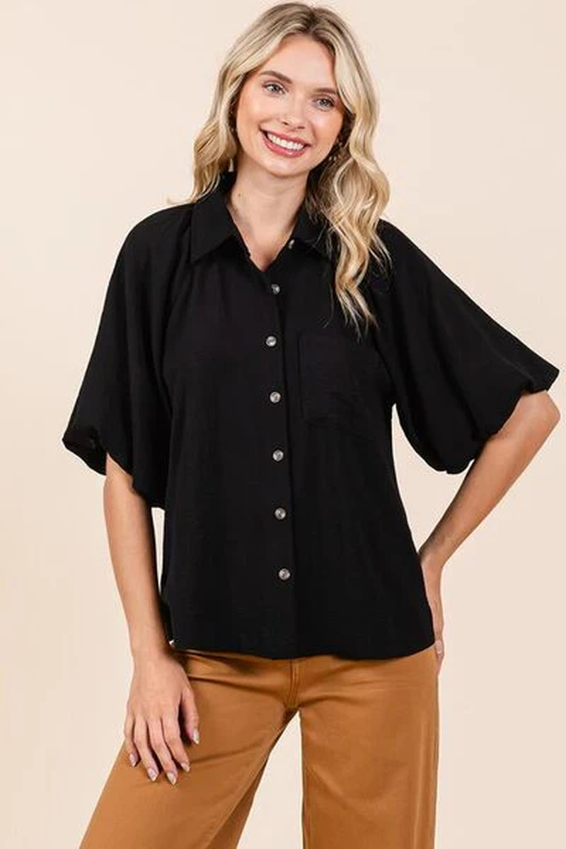 Mittoshop Airflow Short Bubble Sleeve Button down Shirt