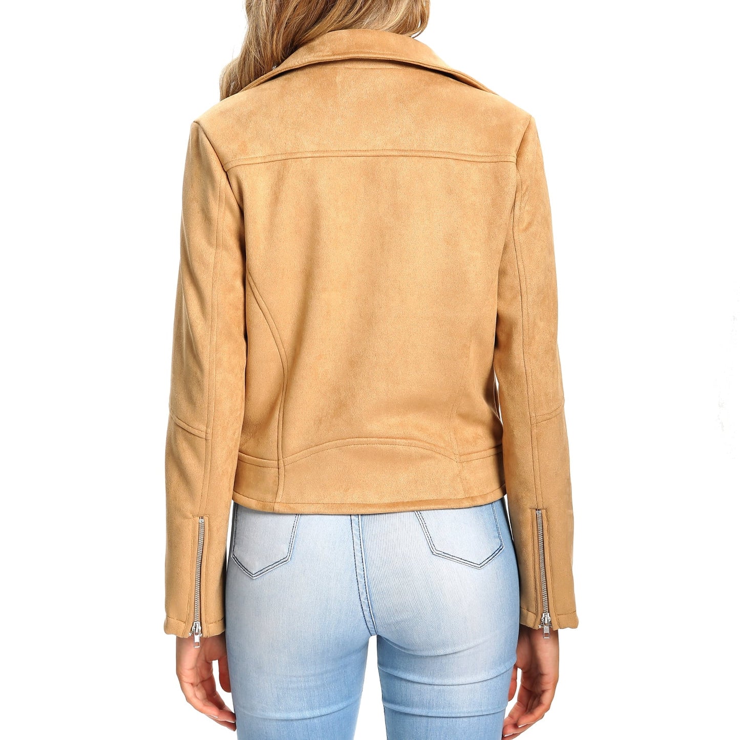 Womens Faux Suede Jacket, Stretchy Moto Casual Soft Coat