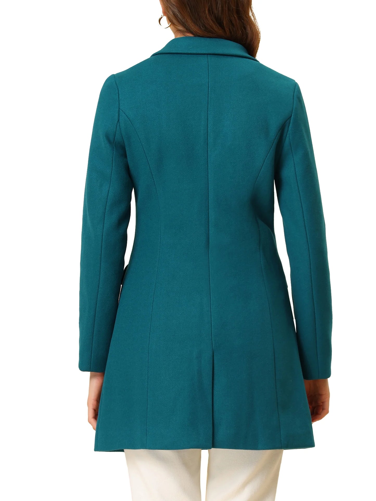 Women'S Long Coat Notched Lapel Long Sleeves Single Breasted Winter Coats XS Lake Blue